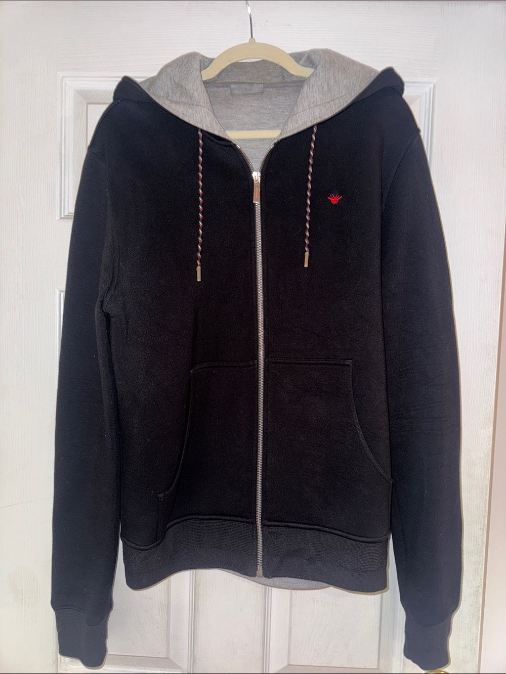 DIOR Black Zip-Up Hoodie with Grey Lining